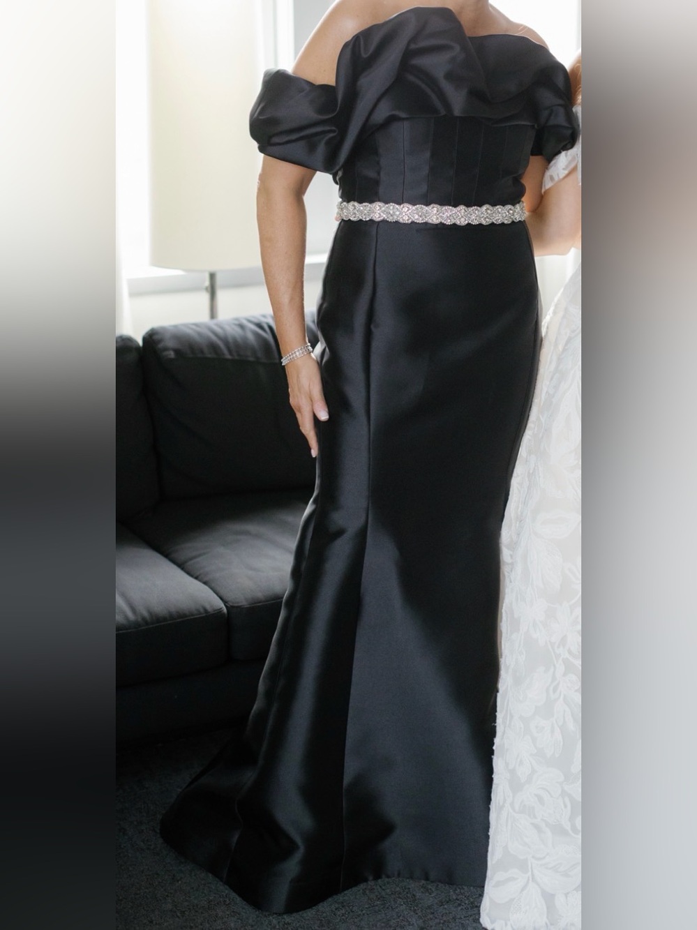 Nicole Bakti Black Satin Maxi Dress